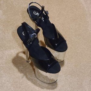 Black/Chrome Platform Heels